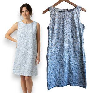 Vintage Floral Cotton Sheath Dress Large Blue Paradise NY